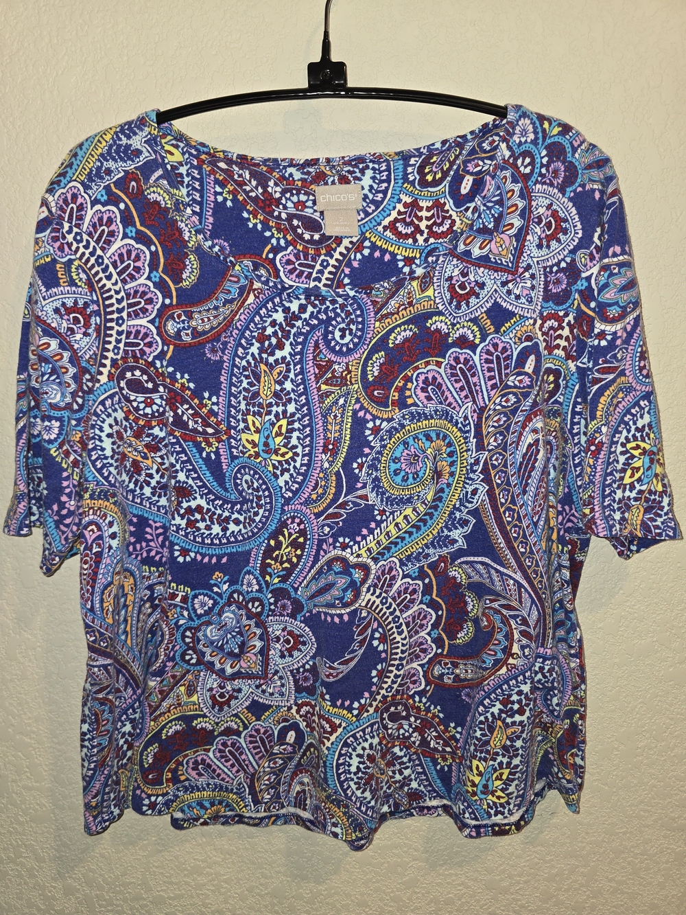 Chico's Paisley Print Short Sleeve Knit Top - Size 2 (US Large)